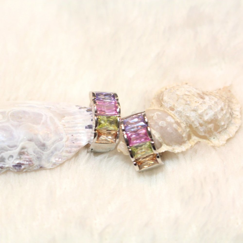 💎💎18K White Gold Amethyst Morganite Peridot Citrine Topaz Huggie Hoop Earr💎💎 - Picture 5 of 5